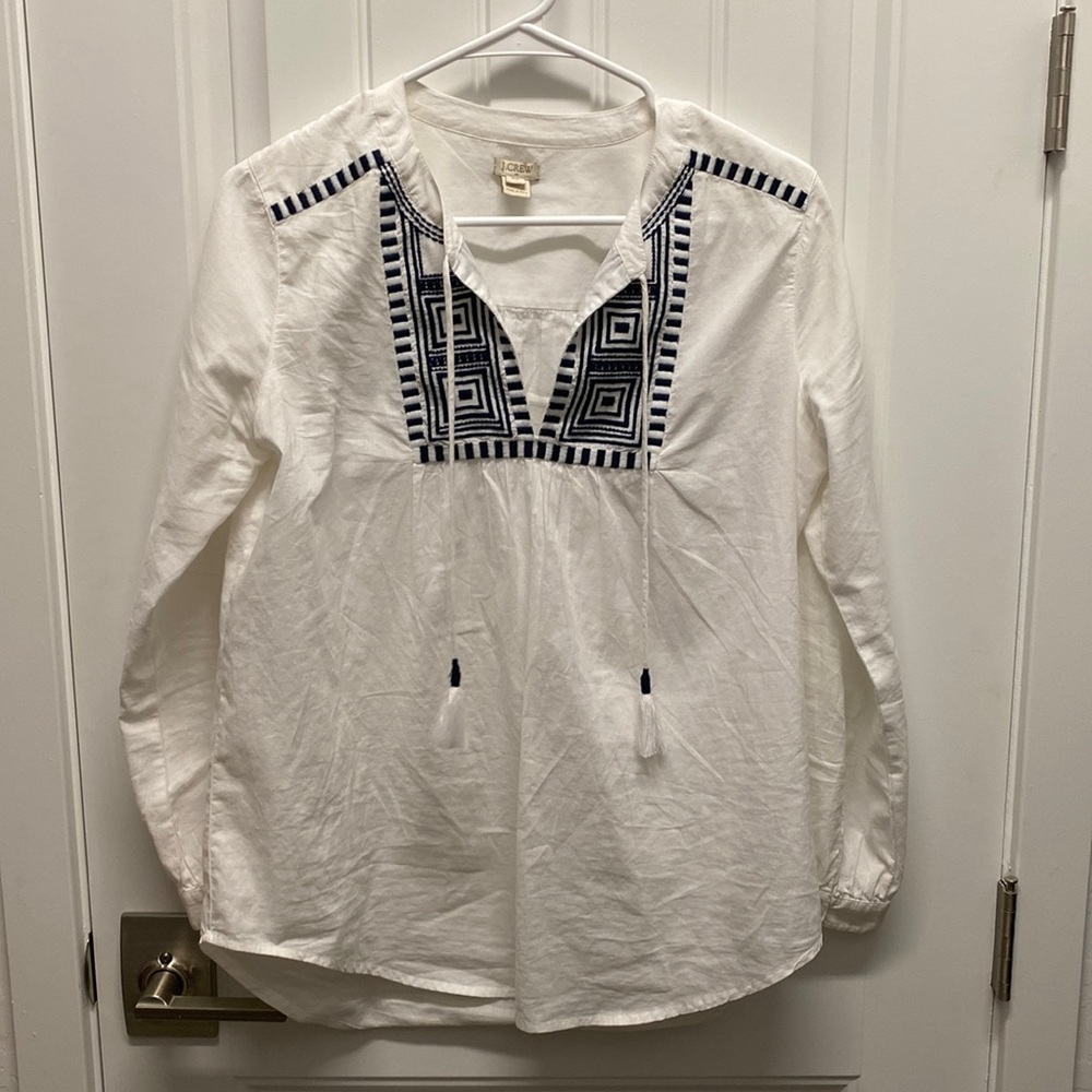 J crew white navy top XS